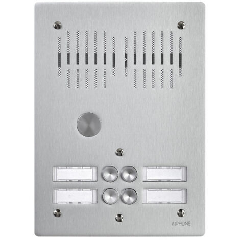 Aiphone – Platine de rue audio 4 boutons encastrée – Façade aluminium 4 mm – Installation sécurisée avec vis anti-vandalisme – 100901