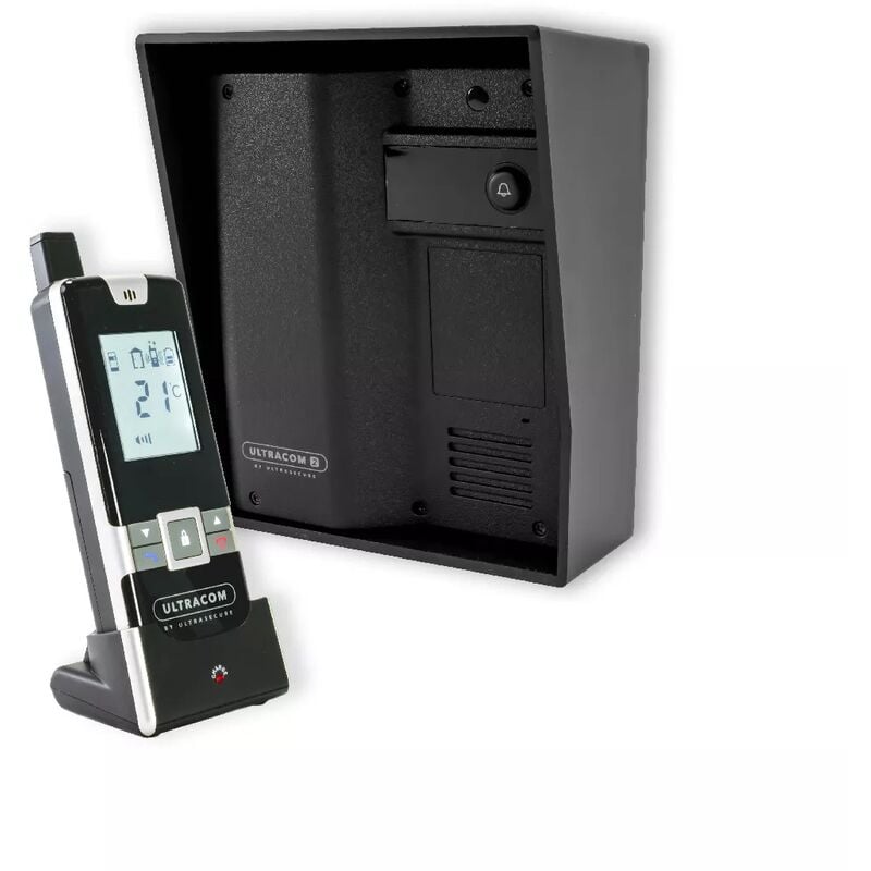 Ultra Secure - Interphone sans-fil alimenté sur portail 600 mètres longue distance - UltraCOM2 Noir 600-SOLO + visière + combiné