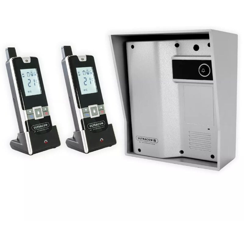 Ultra Secure - Interphone sans-fil ouverture gâche / portail via combiné - UltraCOM2 + visière argentée + 2 combinés