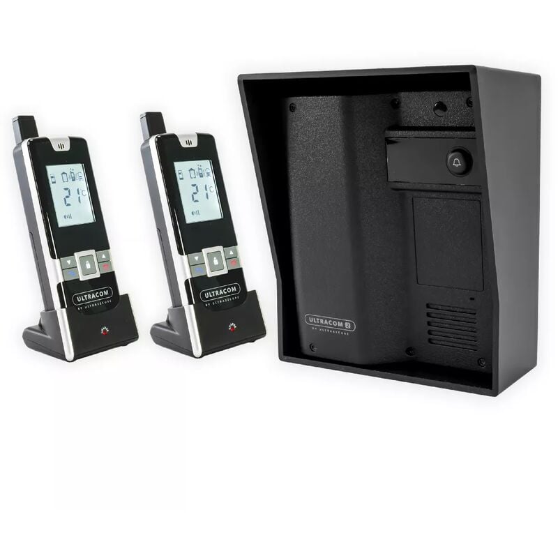 Ultra Secure - Interphone sans-fil ouverture gâche / portail via combiné - UltraCOM2 + visière noire + 2 combinés