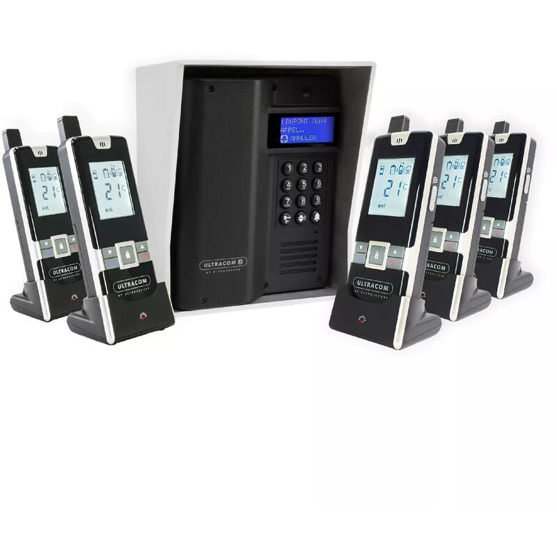 Ultra Secure - Interphone sans-fil ouverture gâche / portail via combiné - UltraCOM3 + visière argentée + 5 combinés