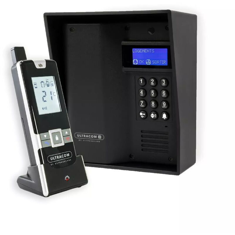 Interphone sans-fil ouverture gâche / portail via combiné - UltraCOM3 + visière noire + 1 combiné