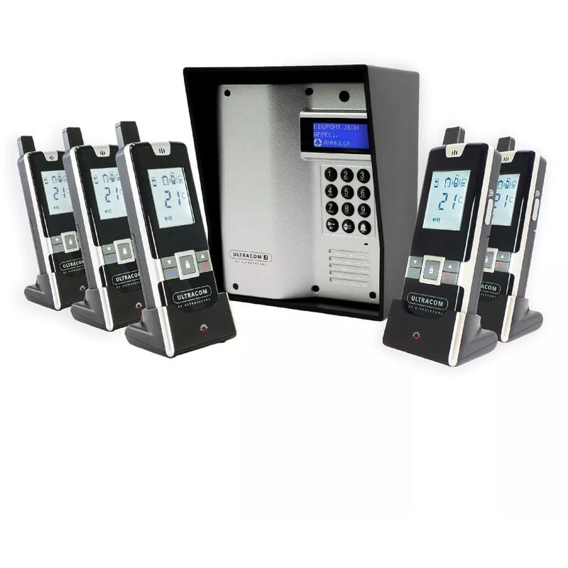 Ultra Secure - Interphone sans-fil ouverture gâche / portail via combiné - UltraCOM3 + visière noire + 5 combinés
