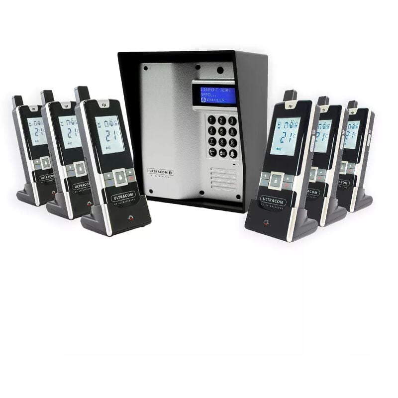 Ultra Secure - Interphone sans-fil ouverture gâche / portail via combiné - UltraCOM3 + visière noire + 6 combinés