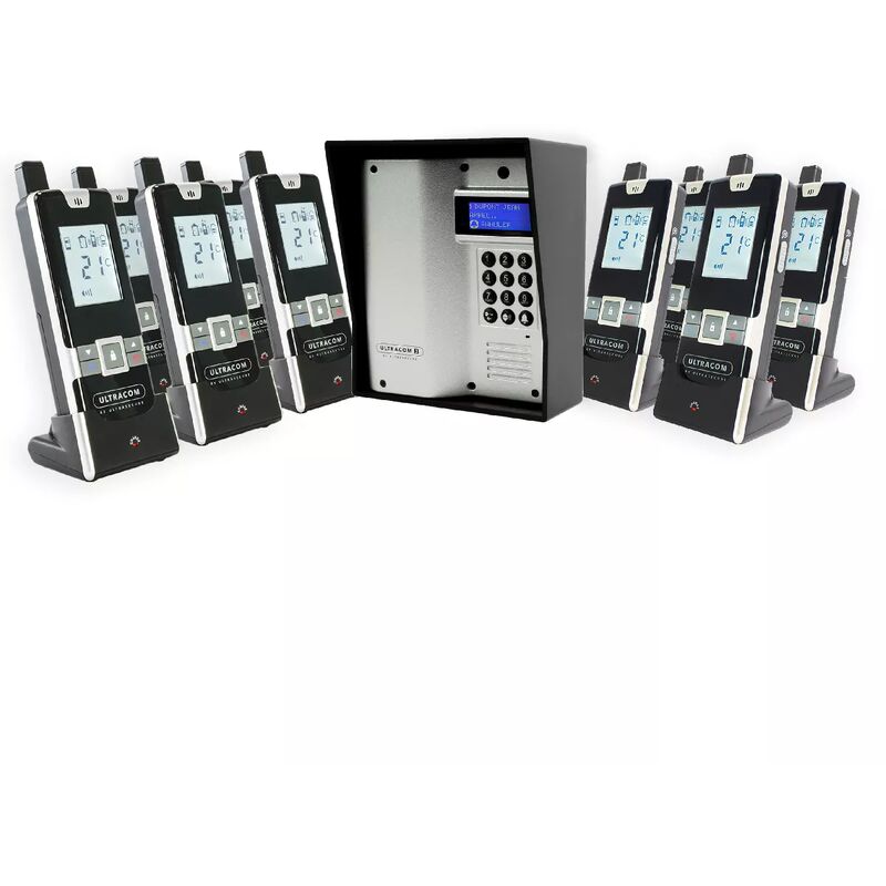 Ultra Secure - Interphone sans-fil ouverture gâche / portail via combiné - UltraCOM3 + visière noire + 9 combinés