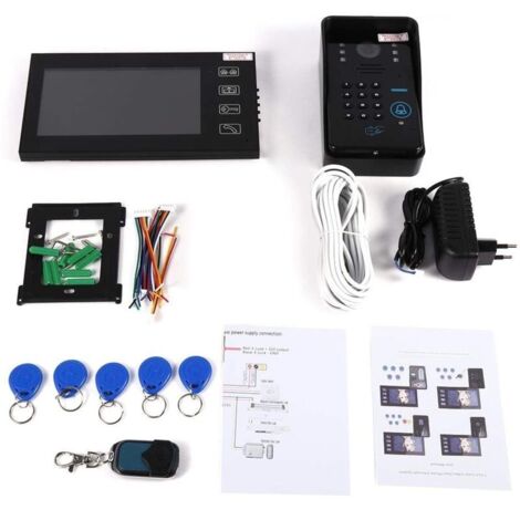 Interphone vidéo 7' avec écran LCD couleur – Vision nocturne infrarouge – 5 cartes RFID – Installation facile pour appartements et bureaux