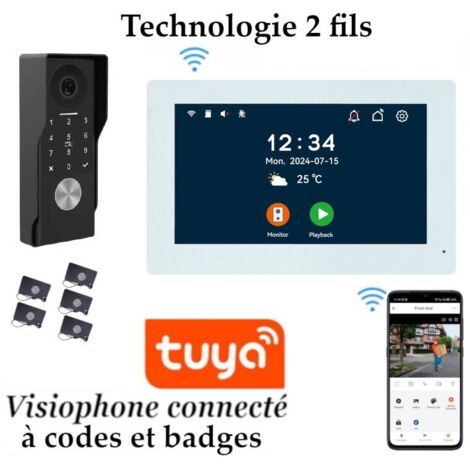 Interphone vidéo connectée 2 fils avec digicode et badges