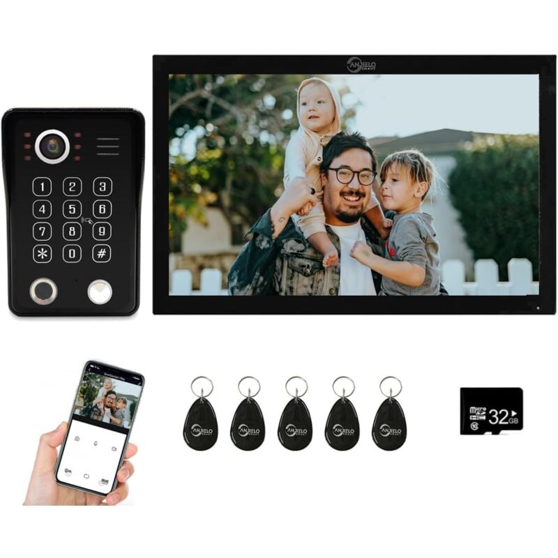 Gotrays - Interphone vidéo filaire pour appartement, sonnette vidéo 1080p avec moniteur tactile de 25,4 cm, prend en charge les empreintes digitales,