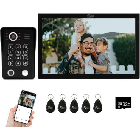 Interphone vidéo filaire pour appartement, sonnette vidéo 1080p avec moniteur tactile de 25,4 cm, prend en charge les empreintes digitales, les cartes RFID et le déverrouillage par mot de passe