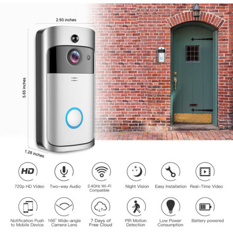 Interphone vidéo intelligent sans fil, sonnette vidéo connectée Wi-Fi, argent
