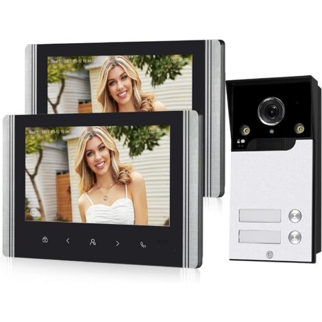Interphone Vidéo sans fil sans fil 1080p, Caméra Extérieure, Écran Tactile sans fil, Écran Tactile 7", Détection de Mouvement PIR, Vision Nocturne, Contrôle Tuya APP (2 Maisons Familiales)