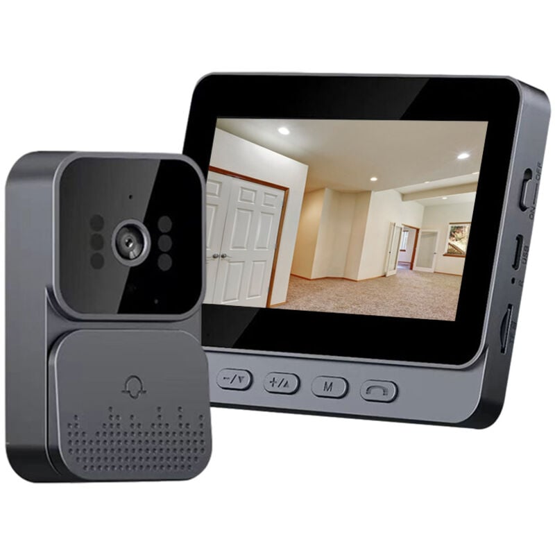 Lifcausal - Interphone visuel sans fil 2,4 g avec écran ips de 4,3 pouces, sonnette intelligente de surveillance vidéo haute définition sans fil,