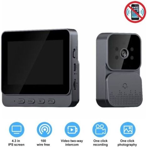 Interphone visuel sans fil , sonnette vidéo sans fil 4,3 pouces, sonnette visuelle Wifi 2.4g avec vision nocturne et caméra
