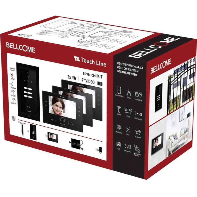 Bellcome - Advanced 7 Video-Kit 3 Familie Interphone vidéo filaire Set complet 20 pièces noir