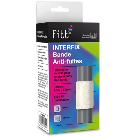 Interplast – Bande de réparation anti-fuites téflon 3/8'' à 1'' – Répare brèches jusqu'à 5 mm – Résistante aux intempéries – Adhère sur tous matériaux