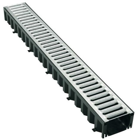 Interplast – Caniveau d'évacuation en polypropylène avec grille en acier galvanisé – Lot de 3 – Longueur 3 mètres – Classe de charge EN1433 A15