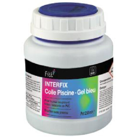Interplast – Colle piscine gel bleu 250ml – Pour tuyaux PVC souples – Ne coule pas – Bouchon de sécurité avec pinceau incorporé