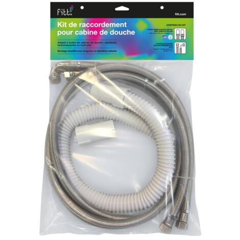 Interplast – Flexible de douche 1,50 m en acier inoxydable – Connexions femelle/femelle coudée 15x21 – Tuyau d'évacuation 1 m en PVC souple