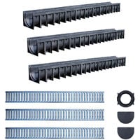 Kit caniveau à grille acier galvanisé 3m - Fitt - PEHD