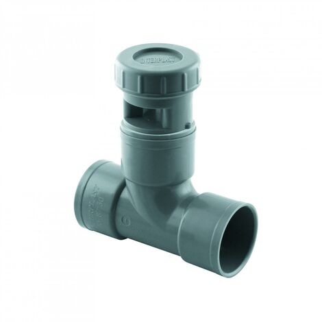 Interplast – Té anti vide 40 mm – Raccord femelle-femelle – PVC avec microbilles – Clapet démontable pour entretien facile – Installation horizontale