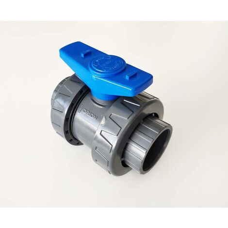 Interplast – Vanne PVC pression 50 mm à coller double union démontable – Siège de bille réglable – Pour systèmes de plomberie et irrigation