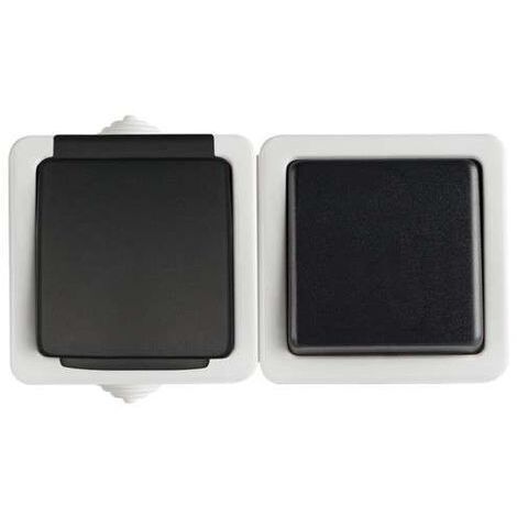 Interrupteur 1 Va-et-Vient + Prise Française - IP54 - Protection Enfant - Gris