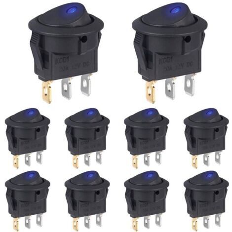 Interrupteur 12V 20A Voyant Lumineux LED Bleu Interrupteurs à Bascule Rond 12 Volts ON/OFF 2Positions Marche/Arret 3Broches Commutateur Bouton pour Voiture Automobile (10 Pièces)