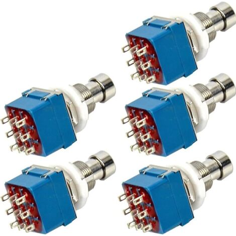 Interrupteur 3PDT 9 Broches - Lot de 5 - Métal Bleu - Vrai Bypass - Pédale Effet Guitare - 12mm