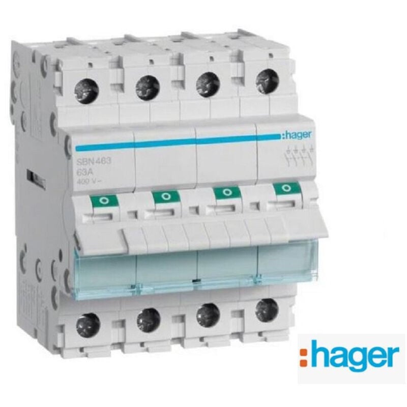 Sbn463 Hager Interrupteur Sectionneur Modulaire Tétrapolaire 4p 63a - Auxiliarisable - Bornes à Vis