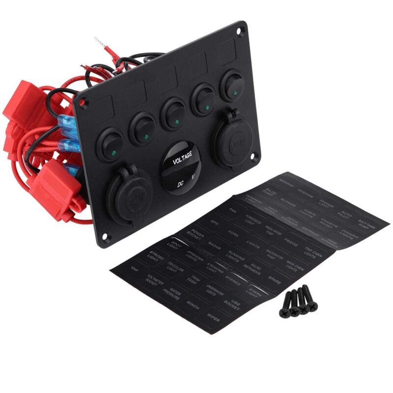 Zoternen - Interrupteur à bascule, 12-24 v, 5 positions, marche/arrêt, double voltmètre usb, pour voiture, bateau, camion (lumière verte)