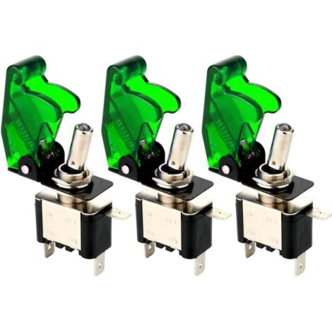 Interrupteur à Bascule - 3 Pièces - Métal et Plastique - LED Vert Étanche - Auto Camion Bateau - 12mm