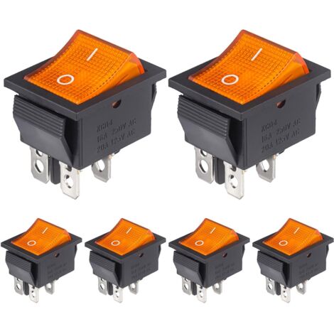 Interrupteur à Bascule 4 Broches - 6 Pièces - Plastique - ON-OFF Jaune - 16A 250V - Pour Véhicule et Bateau