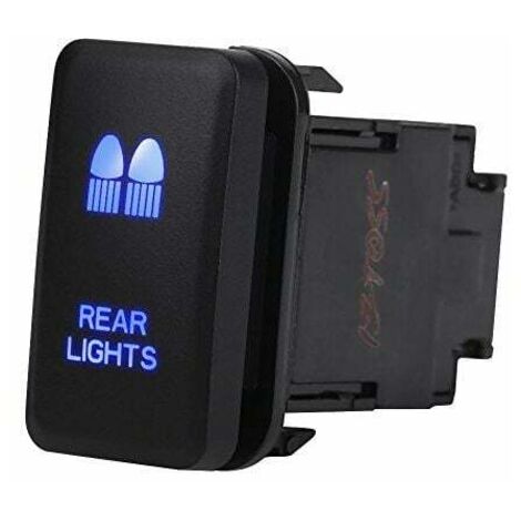 Interrupteur à bascule de Voiture, 12V Commutateur à LED Bleu Contacteur de Commande ON/OFF 38.75 x 20.8mm avec Câble 200MM pour voiture(REAR LIGHTS)