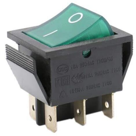Interrupteur à bascule DPDT 6 broches - 16A 250V - Nylon et laiton - Lumière verte - Pour tableau électrique