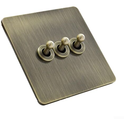 Interrupteur à bascule en laiton, panneau d'interrupteur à bascule en acier inoxydable bronze 86 x 86 mm, pour la commande d'éclairage (3 modules).