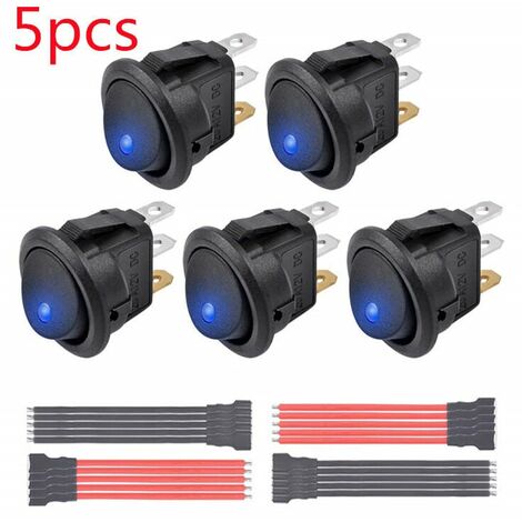 Interrupteur à bascule LED rond bleu 12 V 20 A étanche pour véhicules marins et autres interrupteur étanche à 3 broches avec boîtier (5 pièces) 13Thirteen