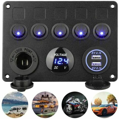 GIDREN 4 Gang Panneau de Commutateur à Bascule Interrupteur à Bascule  Panneau Tableau Electrique Bateau Voiture Etanche Double USB DC 12V/24V LED  Camion Remorque Marine Véhicules Camping-car (Blue) : : Auto et