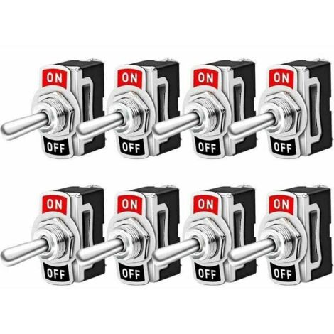 Interrupteur à bascule professionnel pour voiture, lot de 8, marche/arrêt, 2 positions, connecteur SPST métallique à 2 broches, pour voiture, bateau, camion, 10 A, 125 V CA / 6 A, 250 V CA