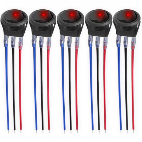 Interrupteur à Bascule Rond, Interrupteur à Bascule LED on/Off avec Une lumière Rouge de 12V 20A 3 Broches pour Voiture, Camion, Voitures de Course, véhicules de Loisirs, Marine(5 pièces)