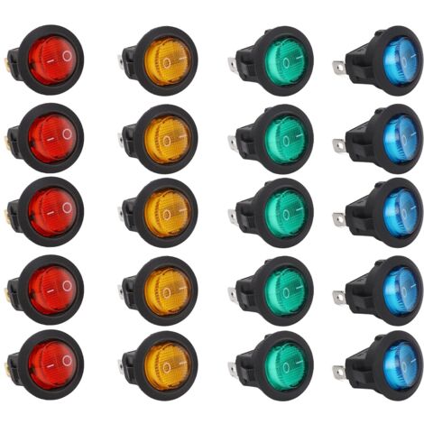 Interrupteur à bascule rond LED 20mm 3 broches 2 vitesses, 20 pièces pour éclairage voiture 12V ON/OFF