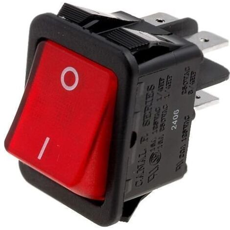 Interrupteur à bascule rouge 16A – Lampe néon 230V – Taille trou montage 30,2x22mm – Durée vie 10000 cycles – Charge 16A/250Vac - R2101c5gbr9nwc