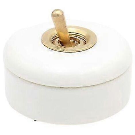 Interrupteur à bascule vintage en céramique 250 V CA, levier en laiton, style rétro, marche/arrêt, interrupteur mural classique pour lampe - 1 pièce - Blanc