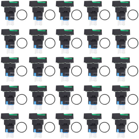 Interrupteur à Bouton Auto-Blocage 16mm Carré LED Vert 24V - 25 Pièces Kit