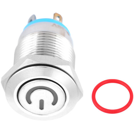 Interrupteur à bouton métallique 12mm avec voyant LED bleu et icône d'alimentation, auto-réinitialisation 1 NO (12V)
