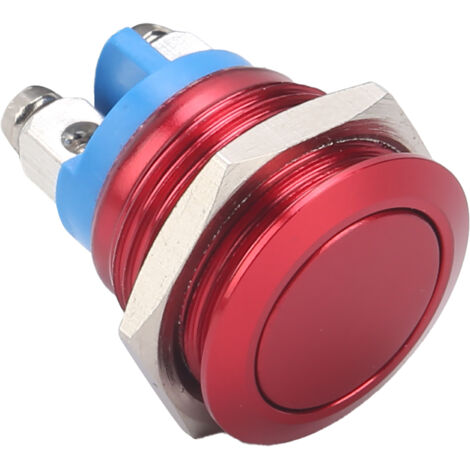 Interrupteur à bouton métallique 16mm étanche en acier inoxydable, tête plate ronde, auto-rétablissement 220V (rouge)