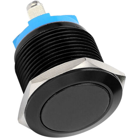 Interrupteur à bouton-poussoir 19mm tête plate auto-réinitialisation métal noir pour contrôle électrique