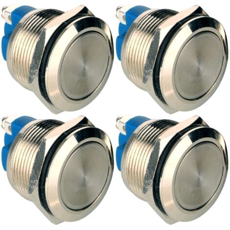 Interrupteur à Bouton-Poussoir - 4 Pièces - Métal Inox - Verrouillage Étanche IP67 - 22mm 5A