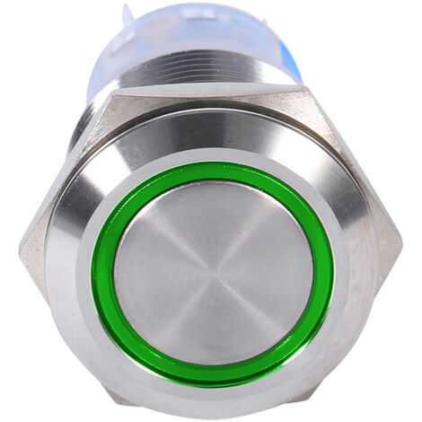Interrupteur à bouton-poussoir auto-verrouillant étanche 19mm 12-24V LED vert inox