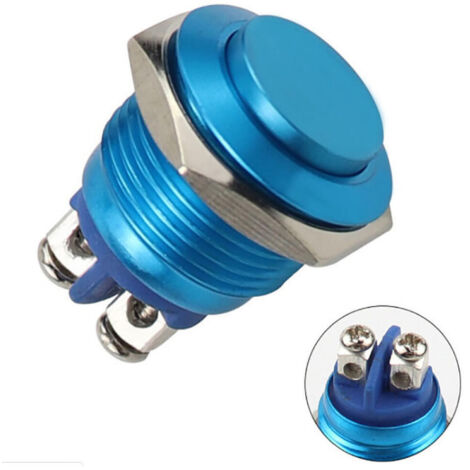 Interrupteur à bouton-poussoir en métal, 220 V, 16 mm, étanche, rond, en acier inoxydable, à réinitialisation automatique, normalement ouvert, tête haute (bleu)