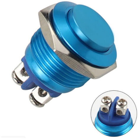 Interrupteur à bouton-poussoir en métal, 220 V, 16 mm, étanche, rond, en acier inoxydable, à réinitialisation automatique, normalement ouvert, tête haute (bleu)
